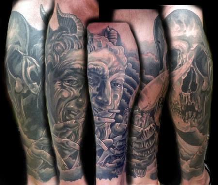 Tattoos - devil and skull half leg sleeve - 62265